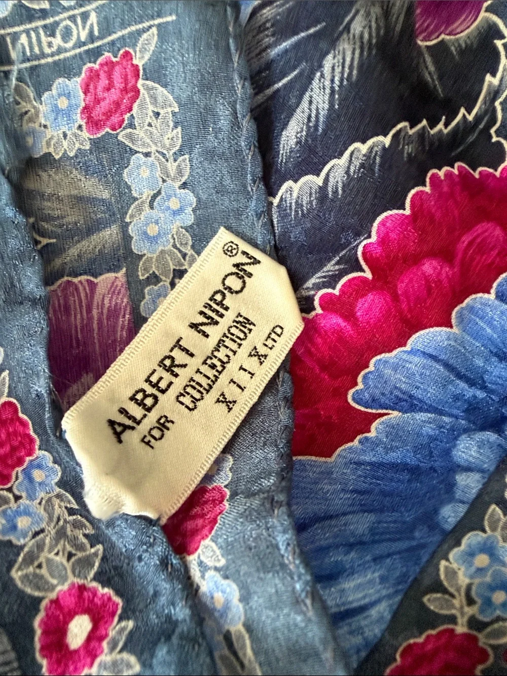 Albert Nipon Floral Border Scarf in Purple, Blue & Pink